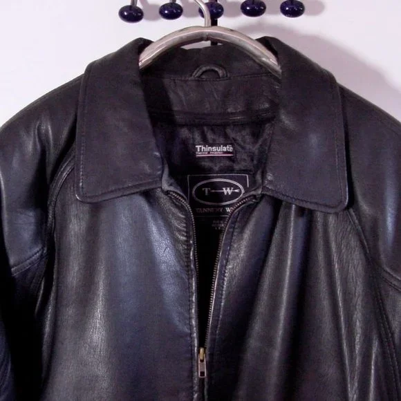 Vtg 90's Tannery West Black Leather Jacket Sz LT